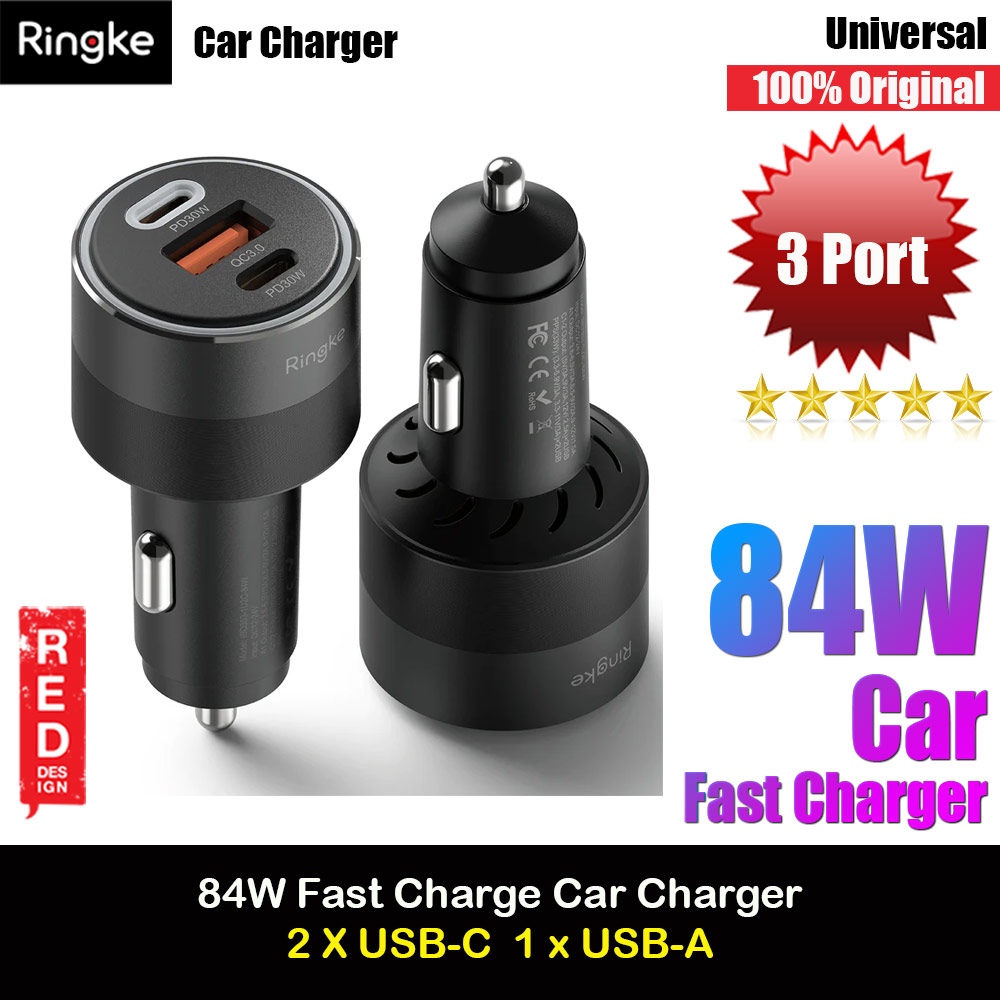 Ringke 84W Fast Speed High Speed Strong Car Charger PD PPS QC3.0 for iPhone 15 Pro Max S24 Ultra Z Fold 5 Flip 5 iPad Pro (Black)