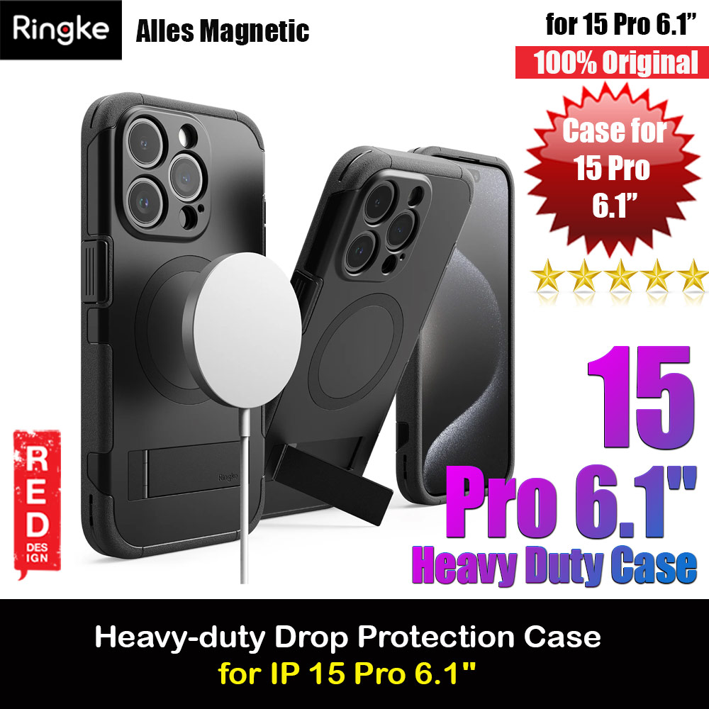 Ringke Alles Tough Kickstand Magnetic Charging Compatible Case for iPhone 15 Pro 6.1 (Black)