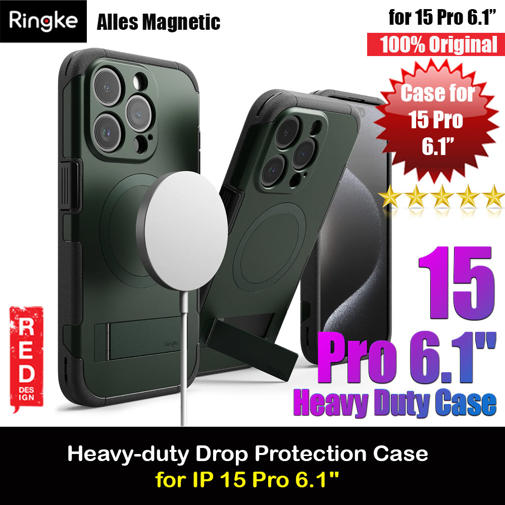 Ringke Alles Tough Kickstand Magnetic Charging Compatible Case for iPhone 15 Pro 6.1 (Dark Green)