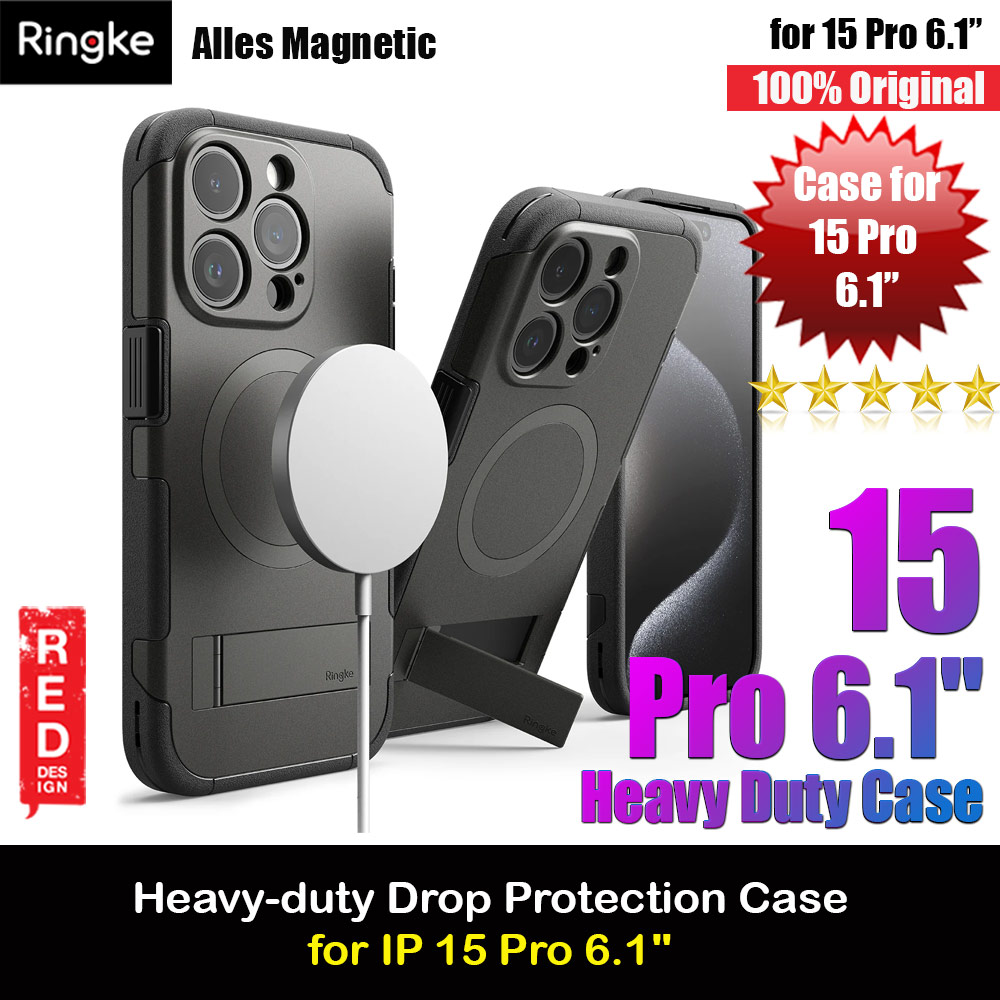 Ringke Alles Tough Kickstand Magnetic Charging Compatible Case for iPhone 15 Pro 6.1 (Gunmetal)