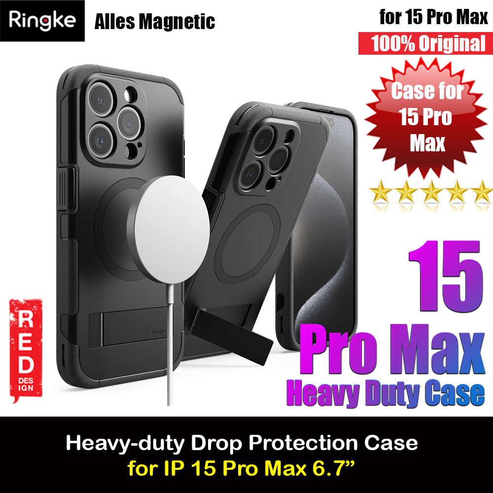 Ringke Alles Tough Kickstand Magnetic Charging Compatible Case for iPhone 15 Pro Max (Black)