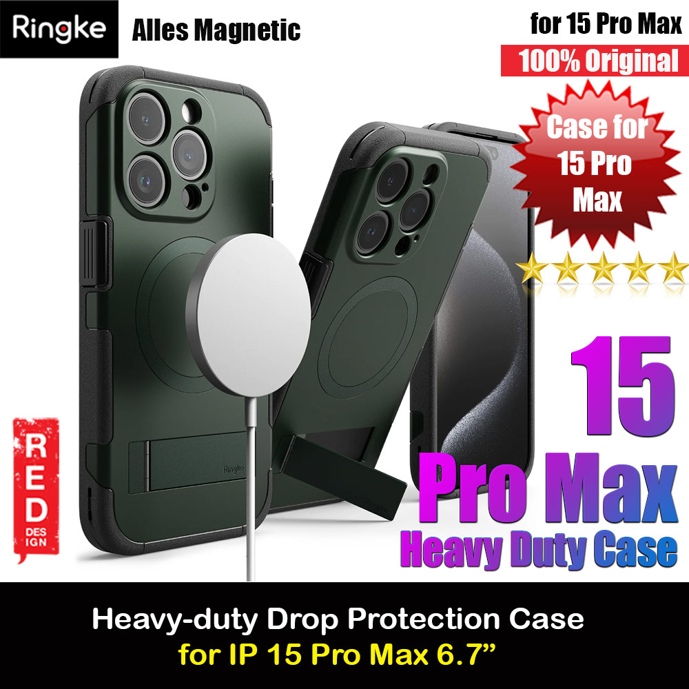Ringke Alles Tough Kickstand Magnetic Charging Compatible Case for iPhone 15 Pro Max (Dark Green)