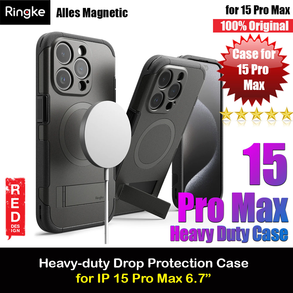 Ringke Alles Tough Kickstand Magnetic Charging Compatible Case for iPhone 15 Pro Max (Gunmetal)