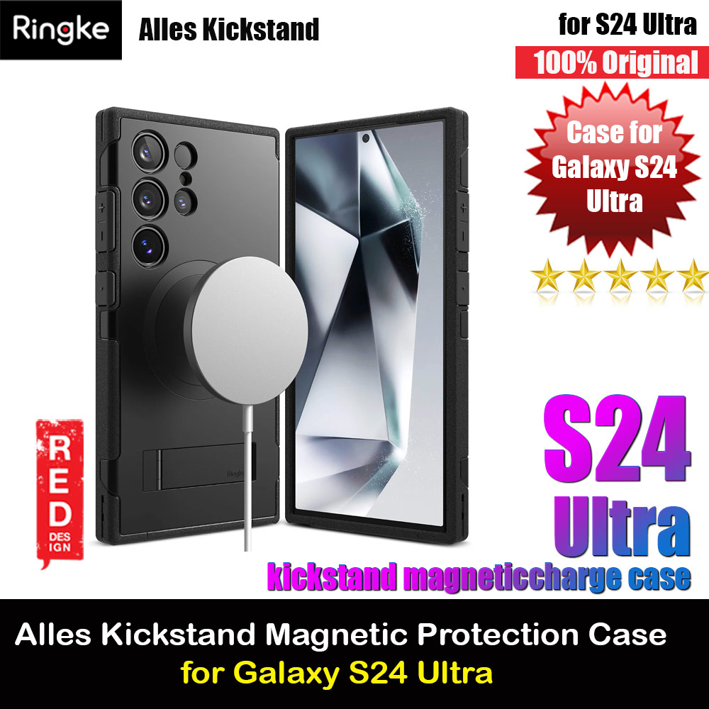 Ringke Alles Tough Kickstand Magnetic Charging Compatible Case for Samsung Galaxy S24 Ultra (Black)