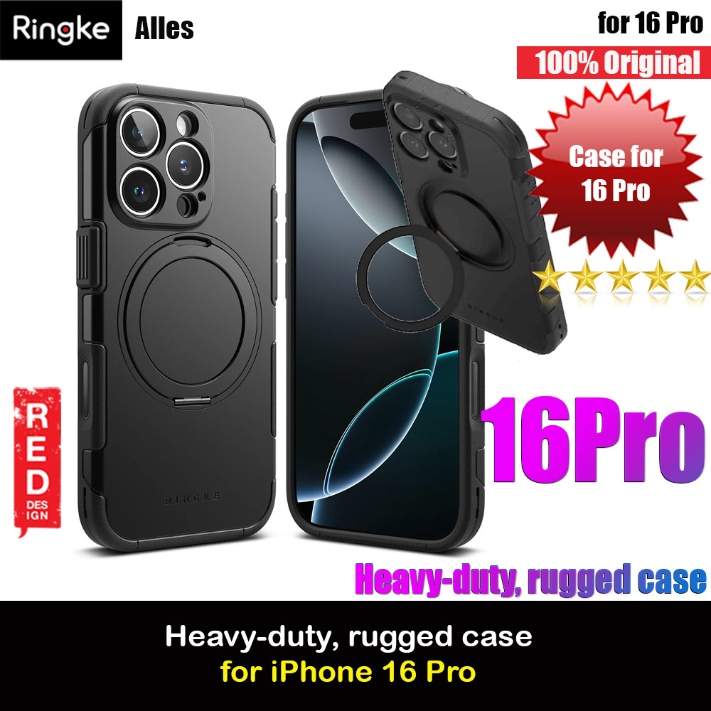 Ringke Alles Heavy Duty Drop Protection Magnetic Case with Ring Stand for iPhone 16 Pro (Black)