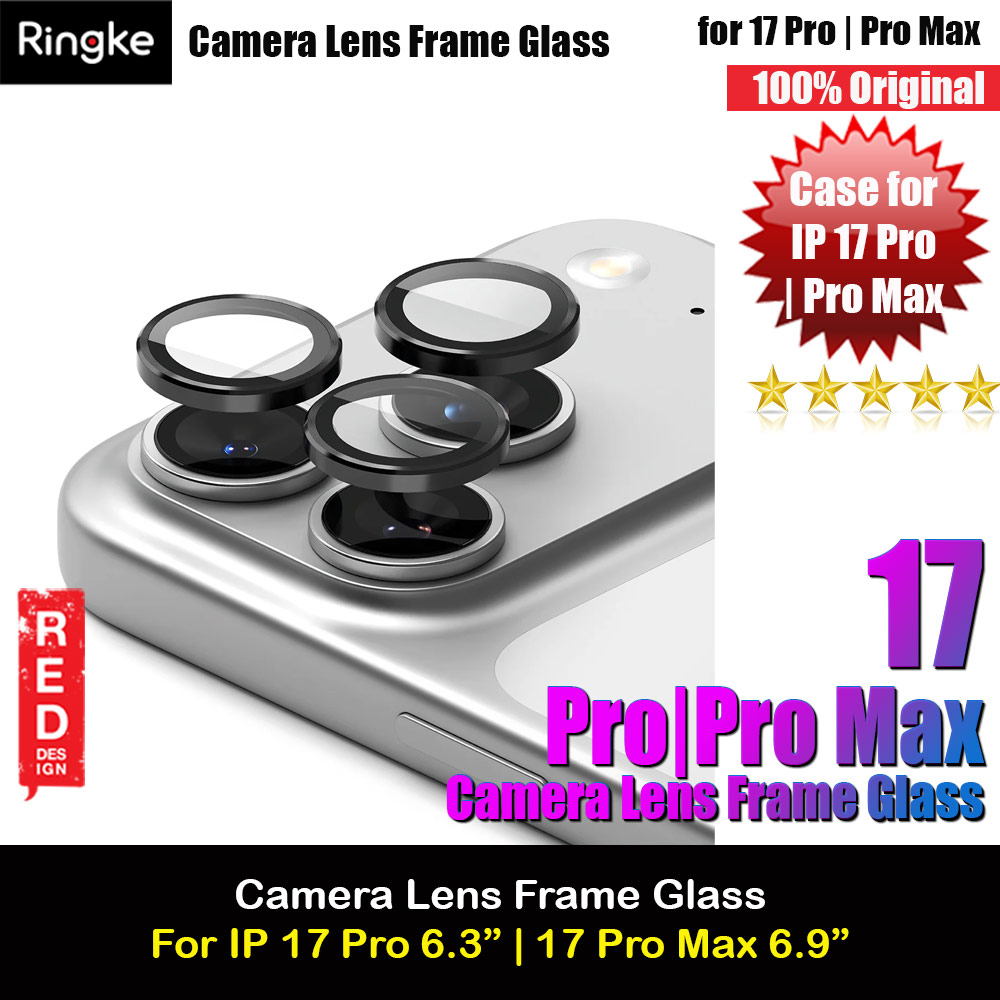 Ringke Camera Lens Frame Glass Protector with Easy Installation for iPhone 17 Pro Max 6.9 iPhone 17 Pro 6.3 (Black)