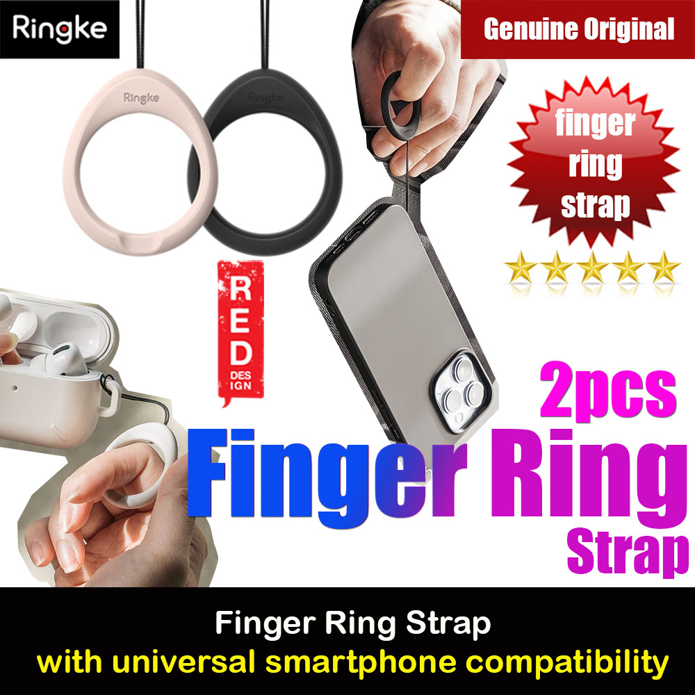 Ringke Finger Ring Strap for Smartphone Case Strap Camera Strap Airpods Pro Airpods 3 Strap (Black and Pink Sand)