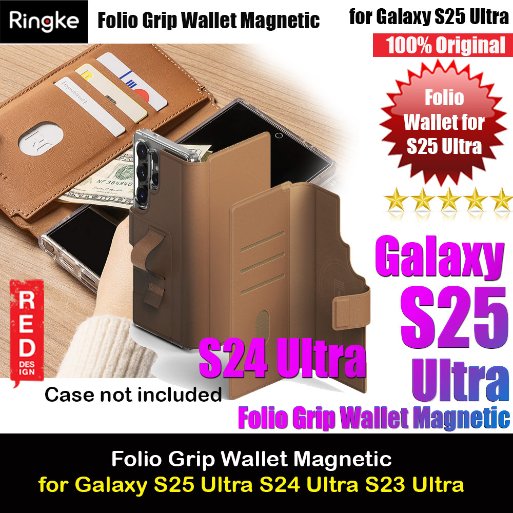 Ringke Folio Grip Wallet Magnetic Flip Cover Card Holder for Samsung Galaxy S25 Ultra (Brown)