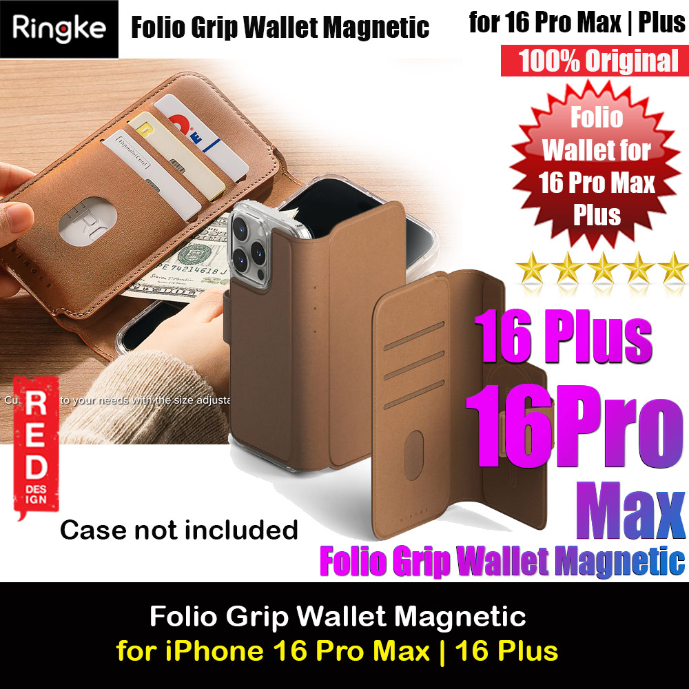 Ringke Folio Wallet Magnetic Flip Cover Card Holder for iPhone 16 Pro Max iPhone 16 Plus (Brown)