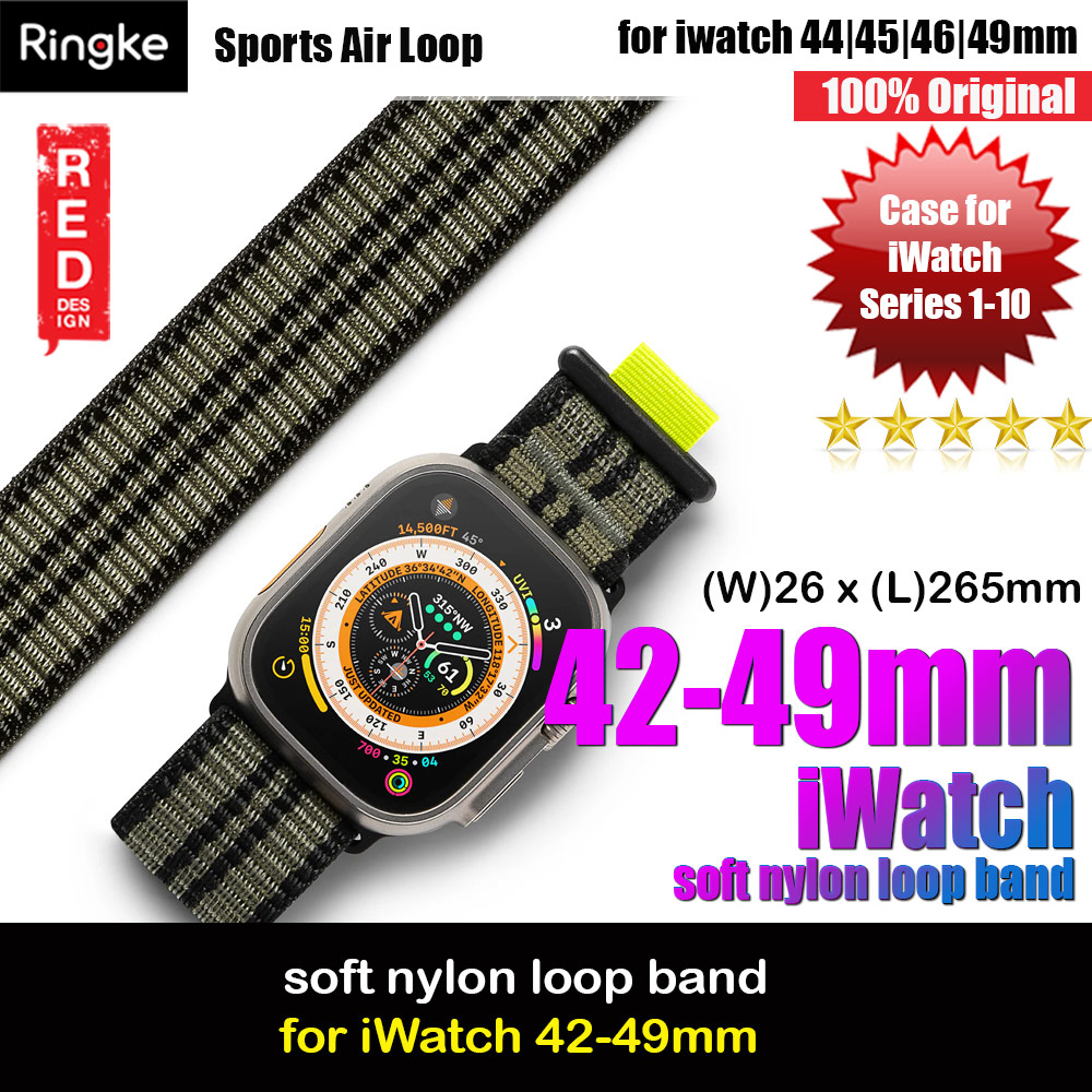 Ringke Sports Air Loop Breathable Woven Nylon Soft Weave Strap for Apple Watch Series 4 5 6 8 9 10 42mm 44mm 45mm 46mm 49mm Ultra (BURNT OLIVE)