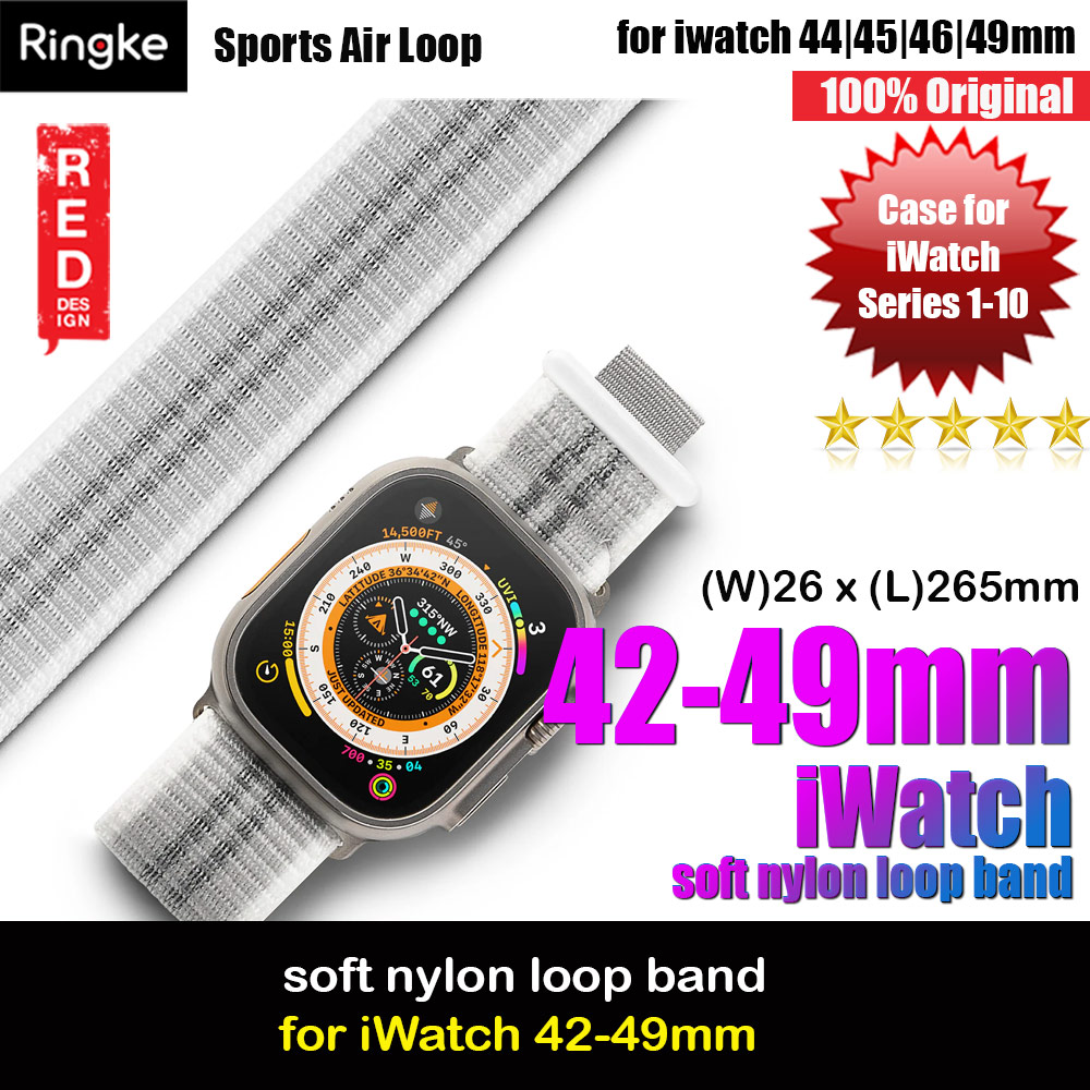Ringke Sports Air Loop Breathable Woven Nylon Soft Weave Strap for Apple Watch Series 4 5 6 8 9 10 42mm 44mm 45mm 46mm 49mm Ultra (Summit White)