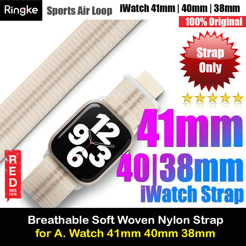 Ringke Sports Air Loop Breathable Woven Nylon Soft Weave Strap for Apple Watch Series 4 5 6 8 9 41mm 40mm 38mm (Cream)
