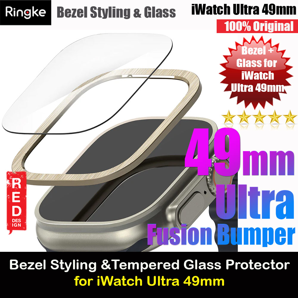 Ringke Bezel and Tempered Glass Screen Protector Combo for Apple Watch Series 8 Ultra 49mm (49-05 Gold)