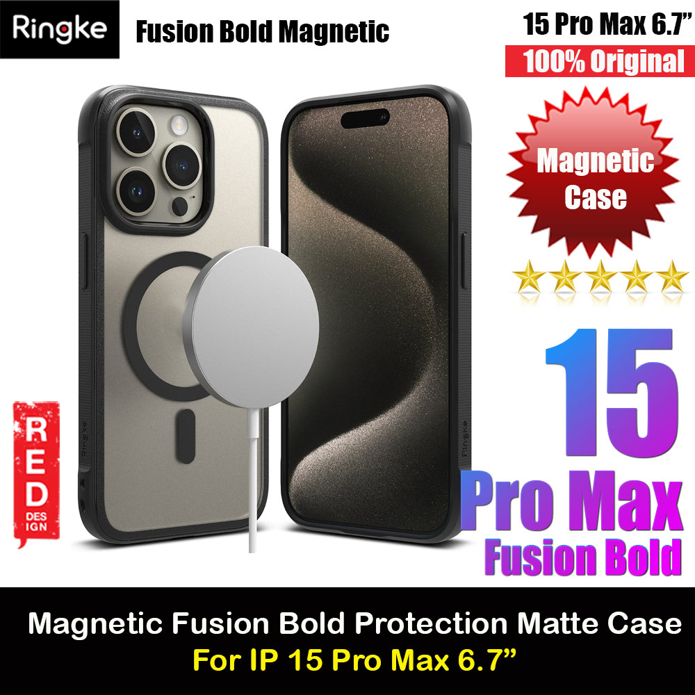 Ringke Fusion Bold Magnetic Anti Yellow Back Plate Drop Protection Case for iPhone 15 Pro Max 6.7 (Matte Black)