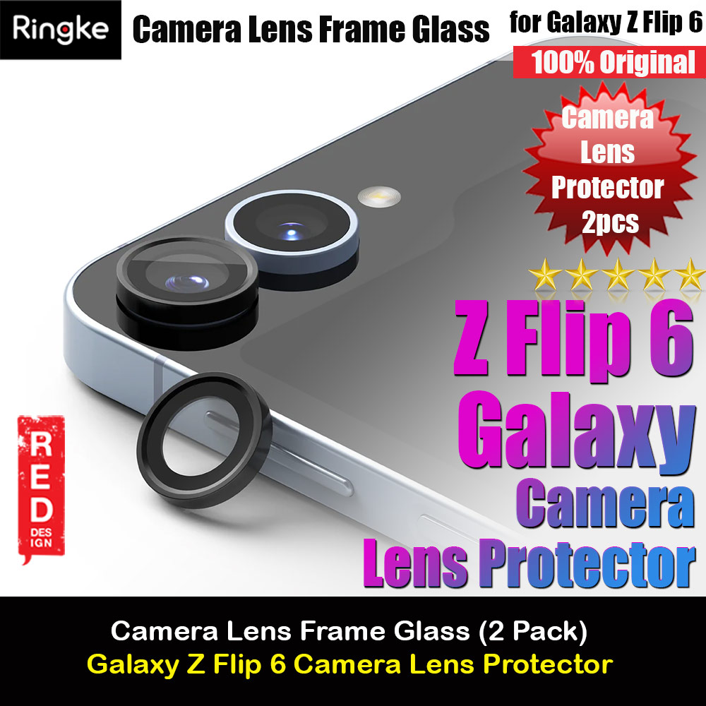 Ringke Camera Lens Frame Glass Lens Protector for Galaxy Z Flip 6 (Black 2pcs)