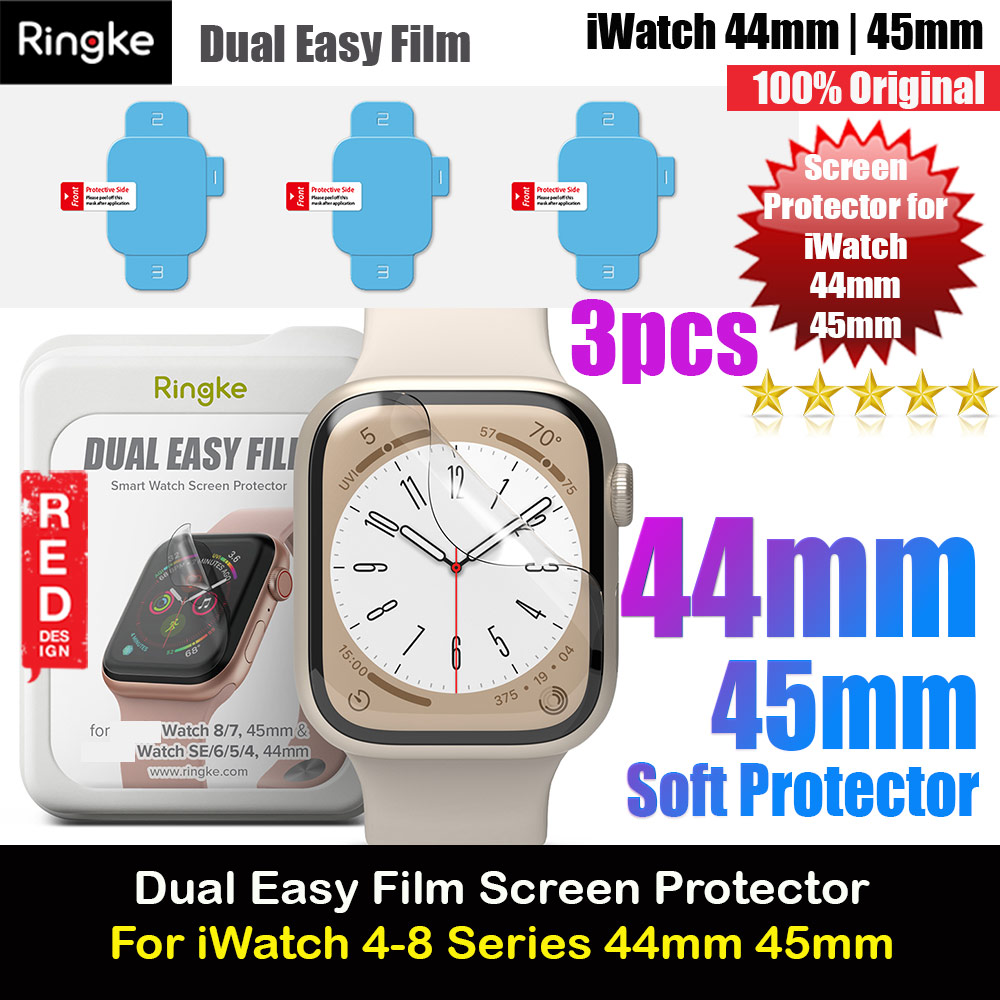 Ringke Dual Easy Film High Quality EPU Self Healing Anti Finger Print Soft Screen Protector for Apple Watch 44mm 45mm (Clear) 3pcs