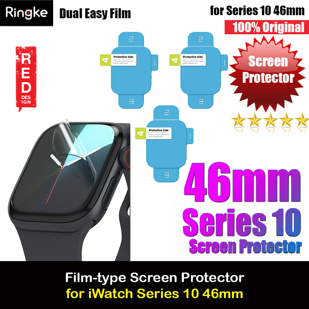 Ringke Dual Easy Film High Quality EPU Self Healing Anti Finger Print Soft Screen Protector for Apple Watch Series 10 46mm (Clear) 3pcs