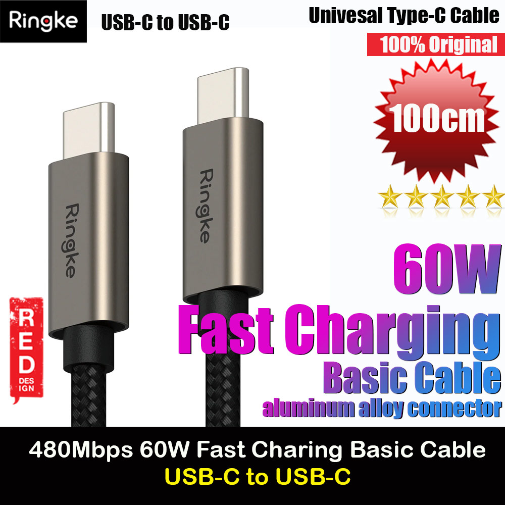 Ringke 60W PD3.0 480Mbps Fast Charge Charging Basic Cable USB C to USB C (Grey 100cm)
