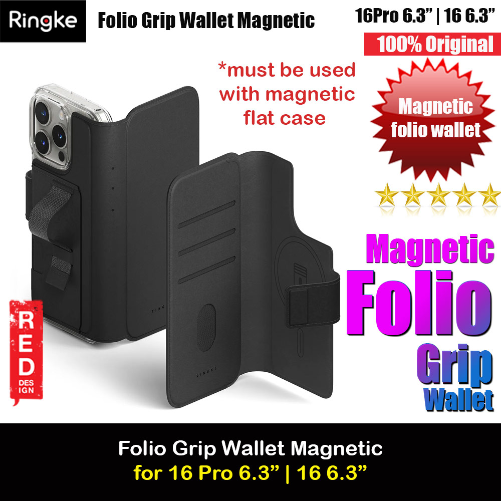 Ringke Folio Grip Wallet Magnetic Flip Cover Card Holder for iPhone 16 Pro iPhone 16  (Black)