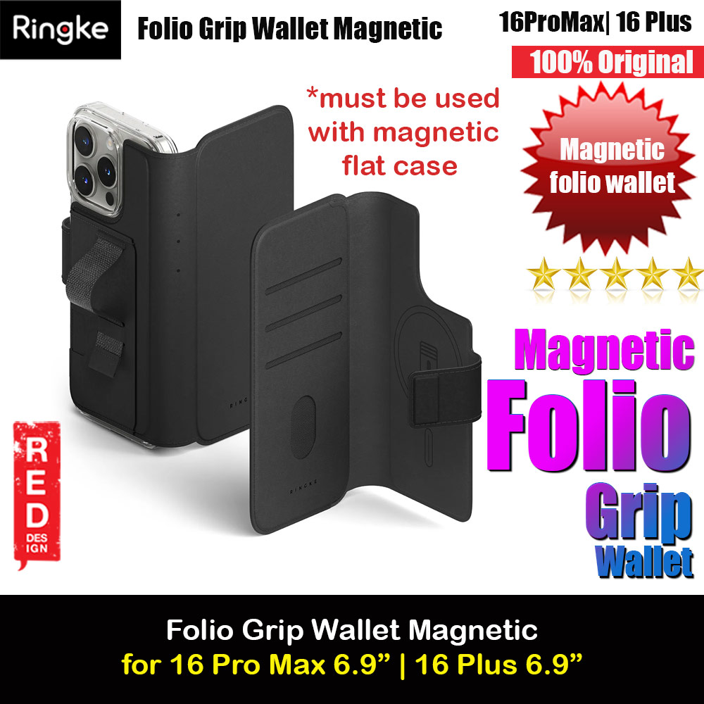 Ringke Folio Grip Wallet Magnetic Flip Cover Card Holder for iPhone 16 Pro Max iPhone 16 Plus (Black)