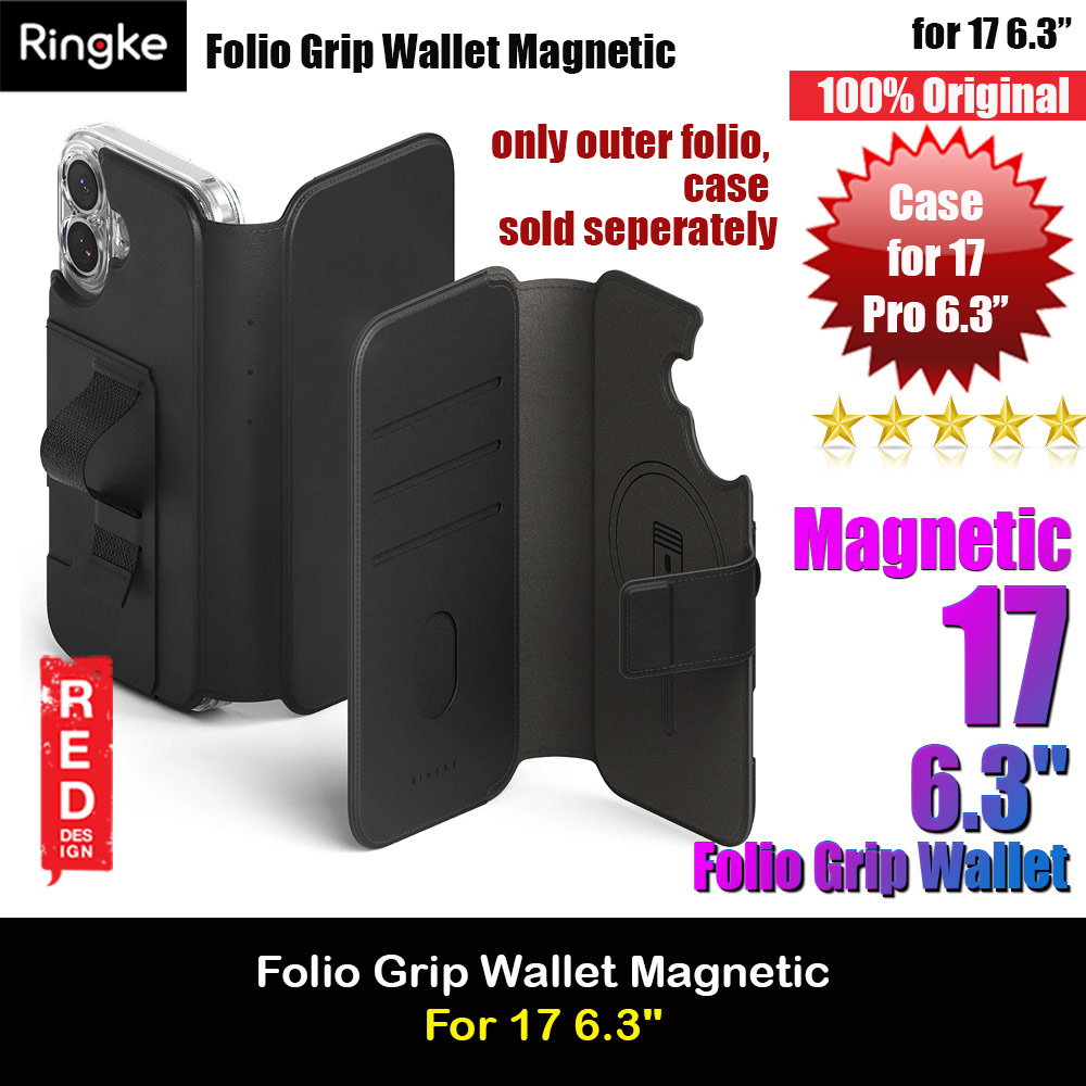Ringke Folio Grip Wallet Magnetic Storage capacity of 3 card slots and a large hidden pocket for iPhone 17 6.3 (Black)