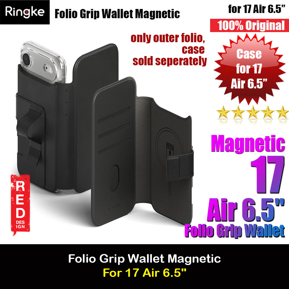 Ringke Folio Grip Wallet Magnetic Storage capacity of 3 card slots and a large hidden pocket for iPhone 17 Air 6.5 (Black)