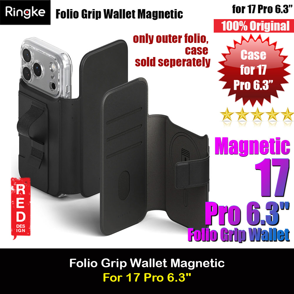 Ringke Folio Grip Wallet Magnetic Storage capacity of 3 card slots and a large hidden pocket for iPhone 17 Pro 6.3 (Black)