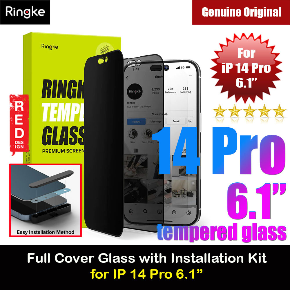 Ringke Premium Tempered Glass Screen Protector with Easy Installation Jig Kit for Apple iPhone 14 Pro 6.1 (Privacy Anti Peep Anti View)