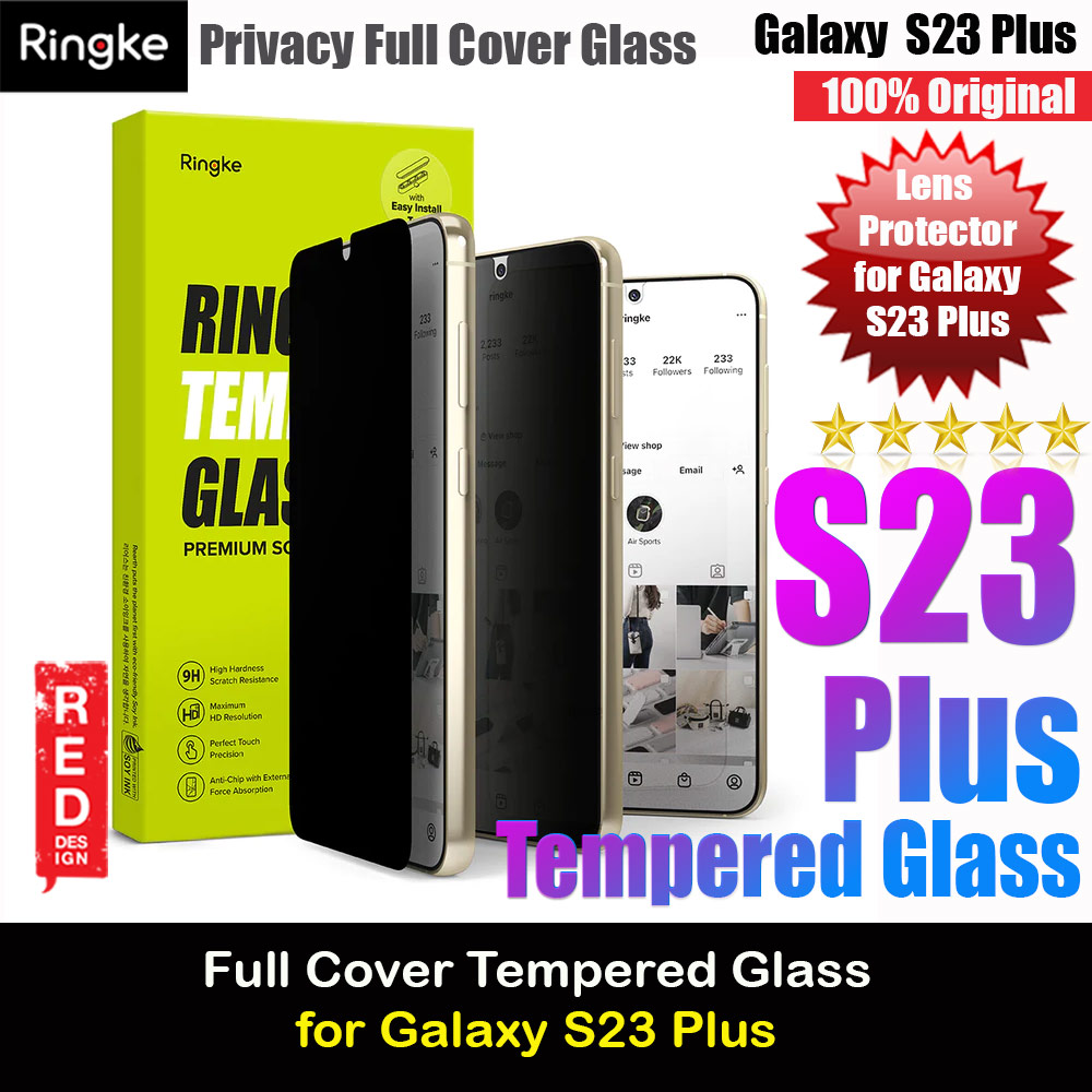 Ringke Full Cover Glass Tempered Glass Screen Protector with Installation Jig Tool for Samsung Galaxy S23 Plus (Privacy Anti View Anti Peep Anti Spy)