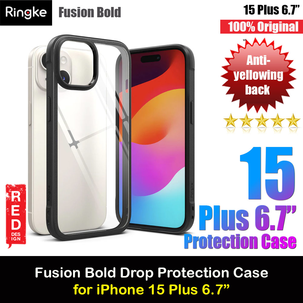 Ringke Fusion Bold Anti Yellow Back Plate Drop Protection Case for Apple iPhone 15 Plus 6.7 (Black)