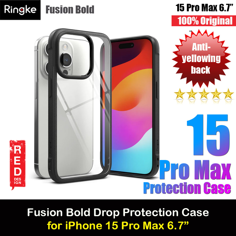 Ringke Fusion Bold Anti Yellow Back Plate Drop Protection Case for Apple iPhone 15 Pro Max 6.7 (Black)