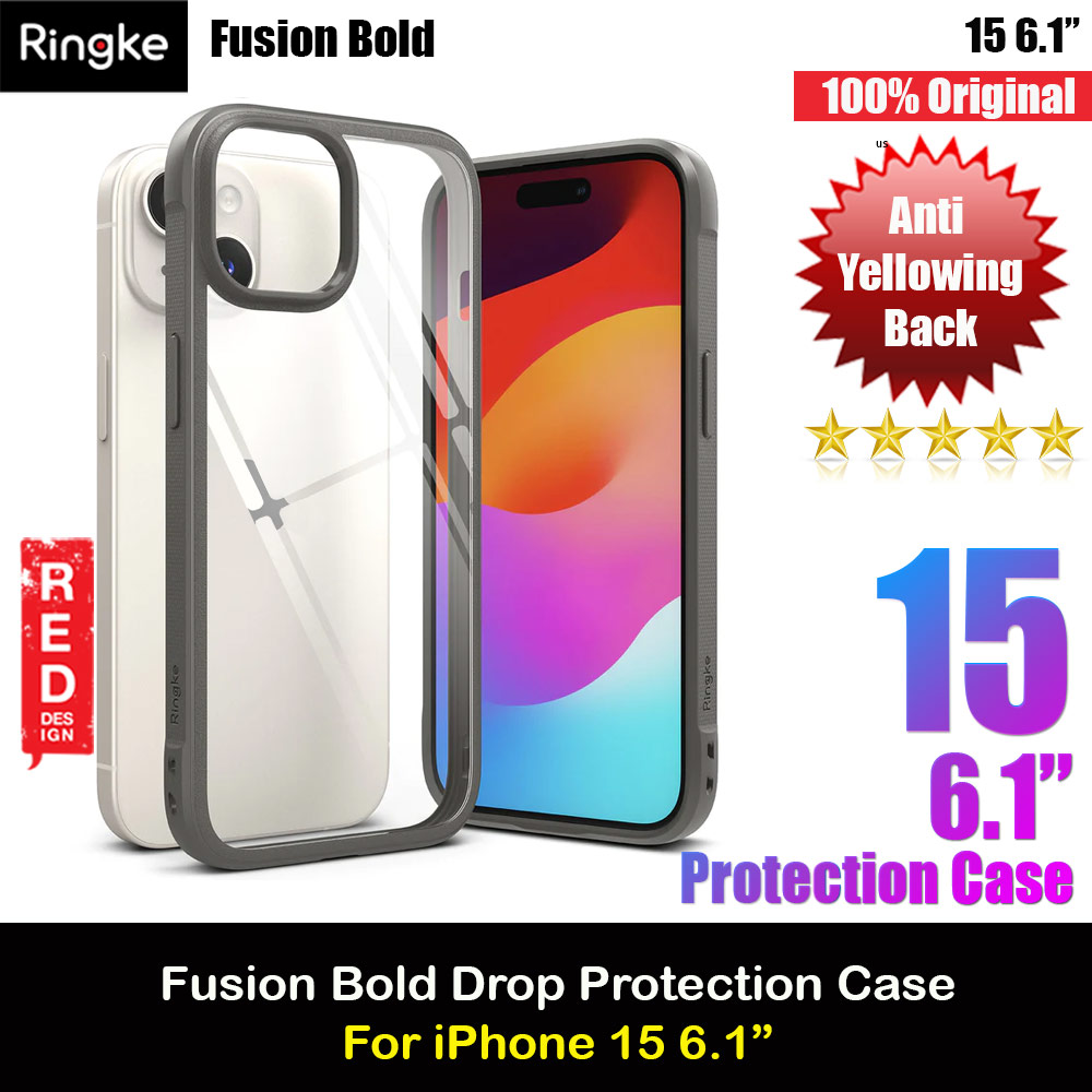Ringke Fusion Bold Anti Yellow Back Plate Drop Protection Case for Apple iPhone 15 6.1 (Gray)