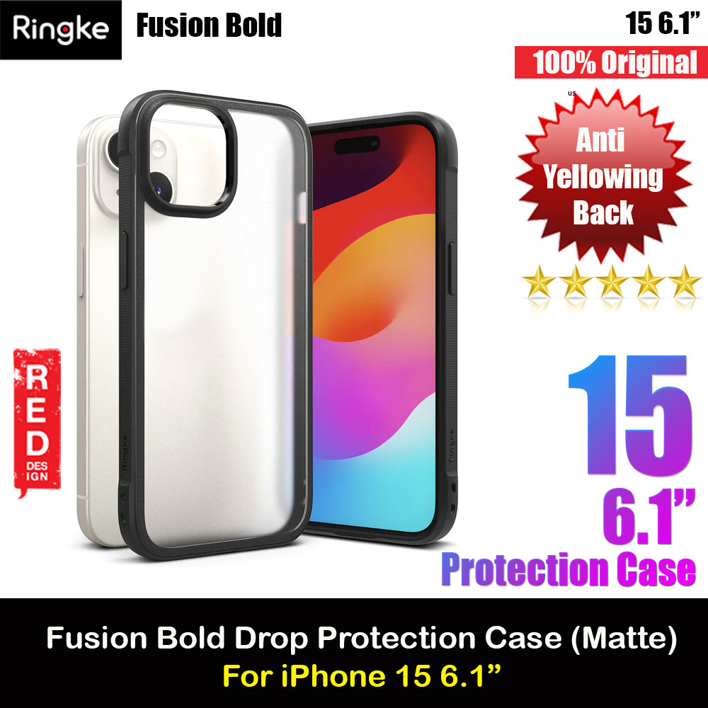 Ringke Fusion Bold Anti Yellow Back Plate Drop Protection Case for Apple iPhone 15 6.1 (Matte Black)