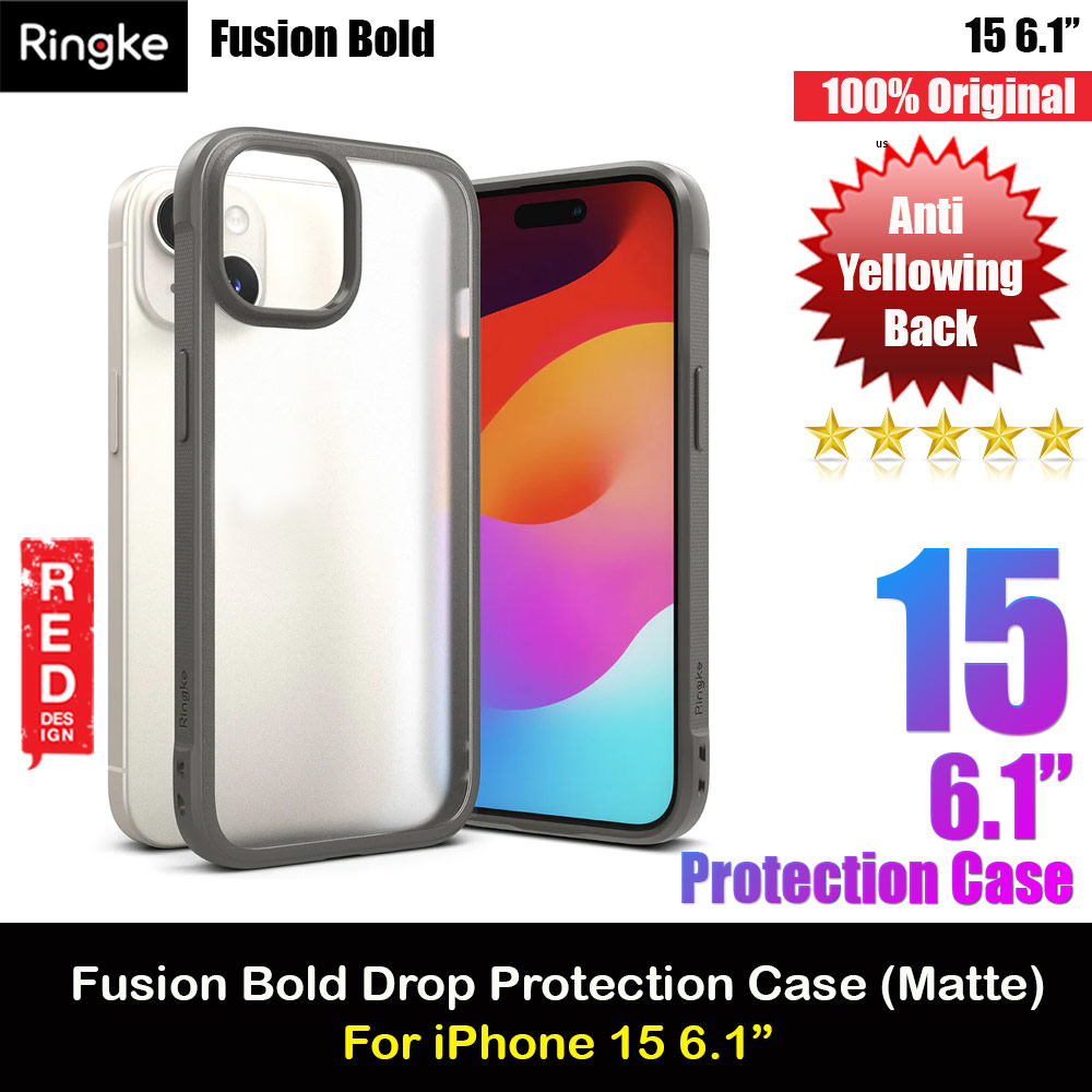 Ringke Fusion Bold Anti Yellow Back Plate Drop Protection Case for Apple iPhone 15 6.1 (Matte Gray)