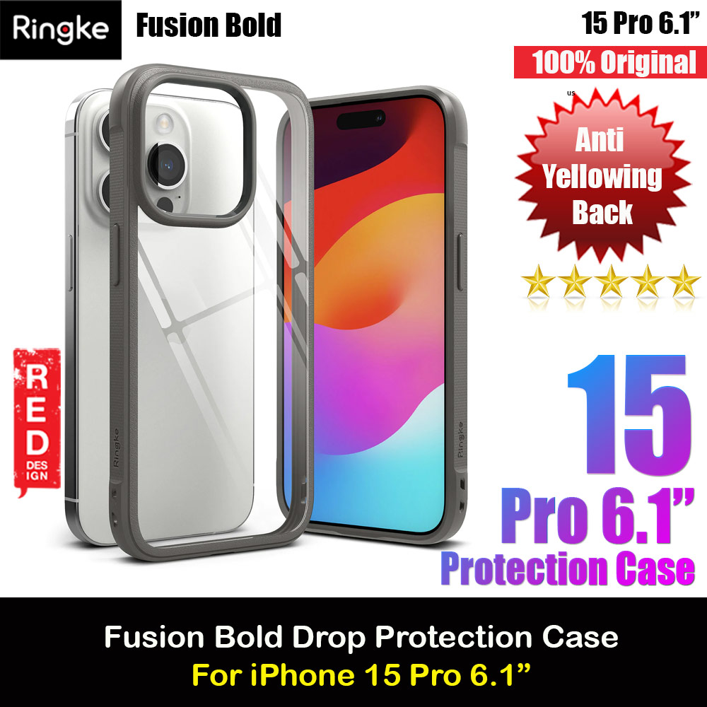 Ringke Fusion Bold Anti Yellow Back Plate Drop Protection Case for Apple iPhone 15 Pro 6.1 (Grey)