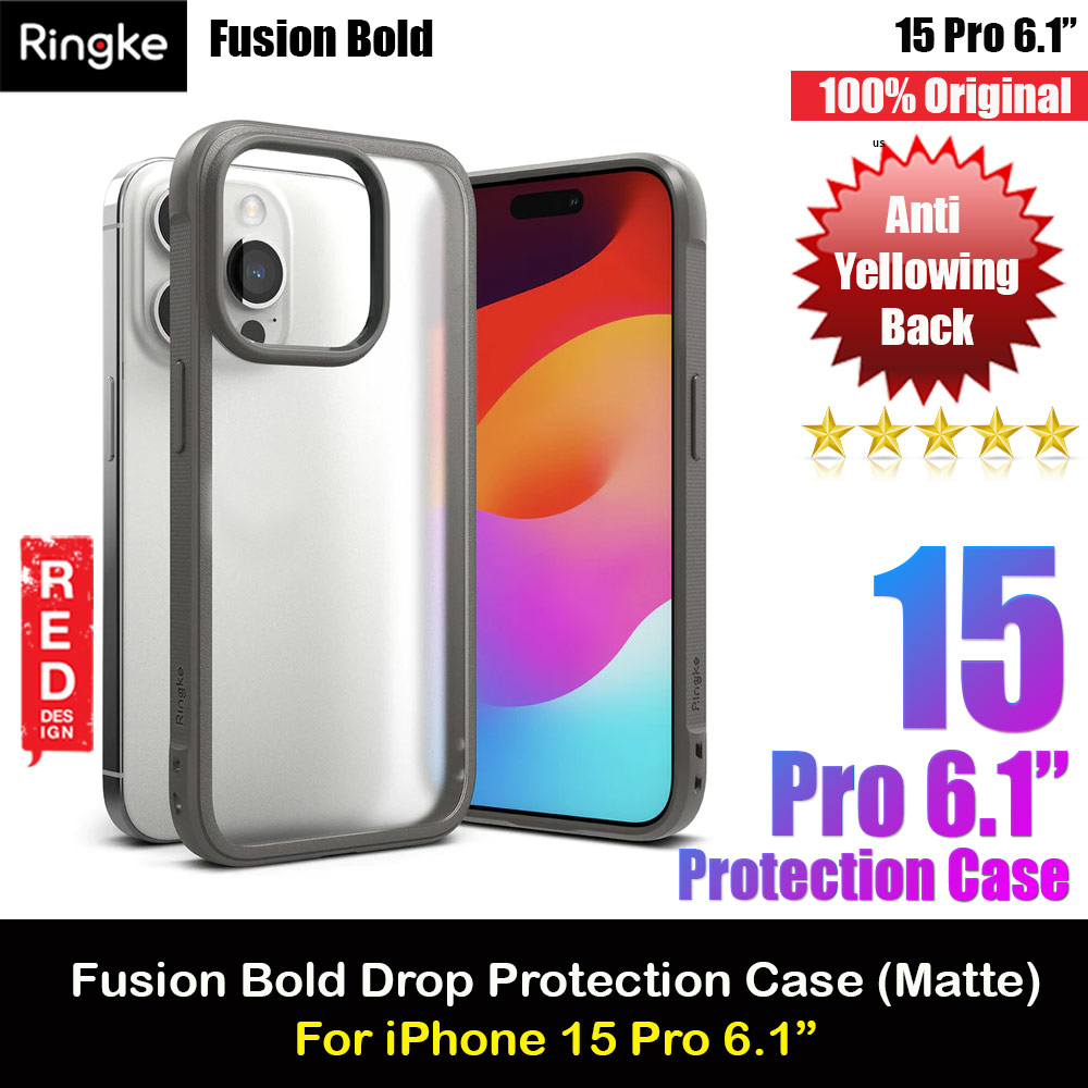 Ringke Fusion Bold Anti Yellow Back Plate Drop Protection Case for Apple iPhone 15 Pro 6.1 (Matte Gray)