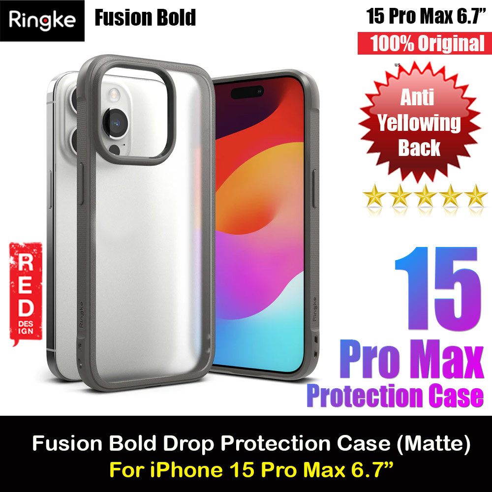 Ringke Fusion Bold Anti Yellow Back Plate Drop Protection Case for Apple iPhone 15 Pro Max 6.7 (Matte Gray)