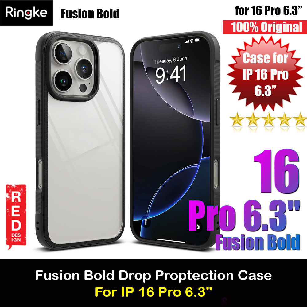 Ringke Fusion Bold Anti Yellow Back Plate Drop Protection Case for Apple iPhone 16 Pro 6.3 (Black)