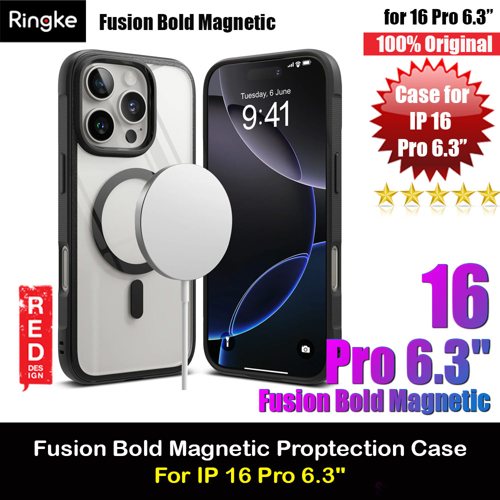 Ringke Fusion Bold Magnetic Anti Yellow Back Plate Drop Protection Case for iPhone 16 Pro 6.3 (Matte Black)