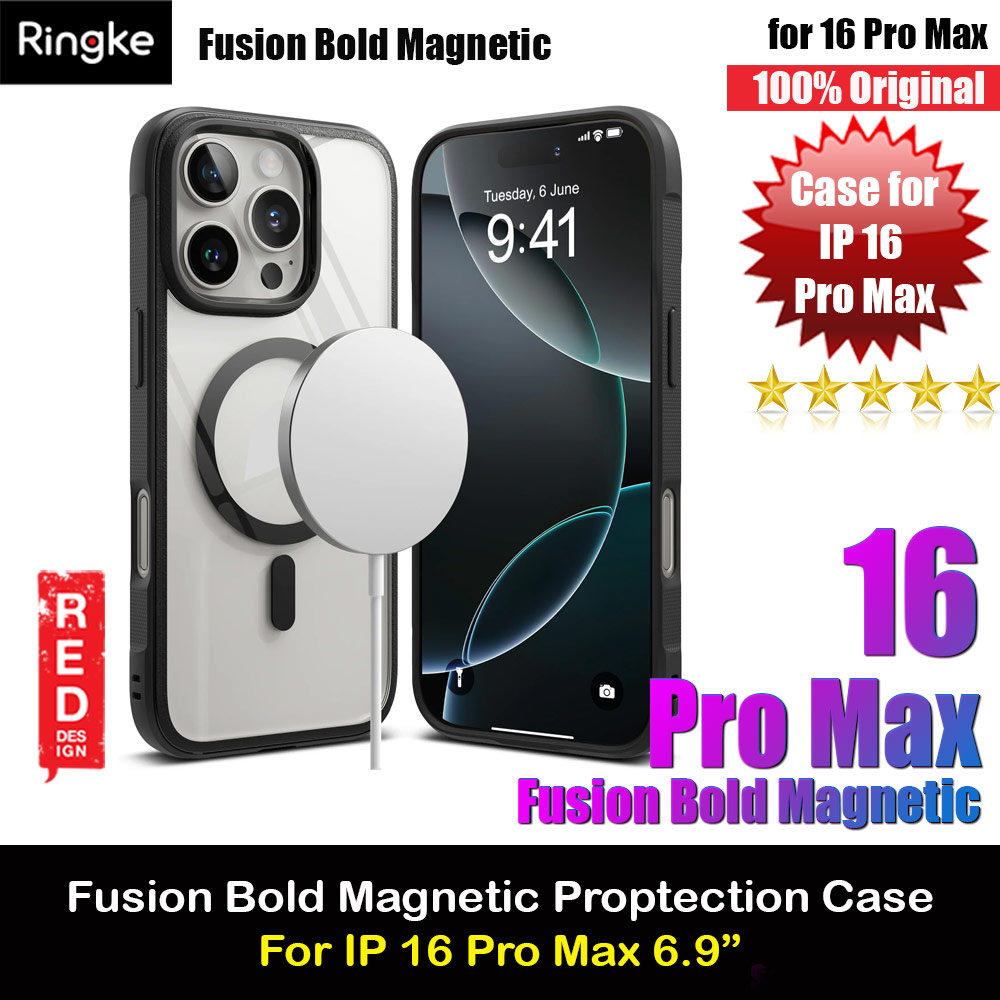 Ringke Fusion Bold Magnetic Anti Yellow Back Plate Drop Protection Case for iPhone 16 Pro Max 6.9 (Matte Black)