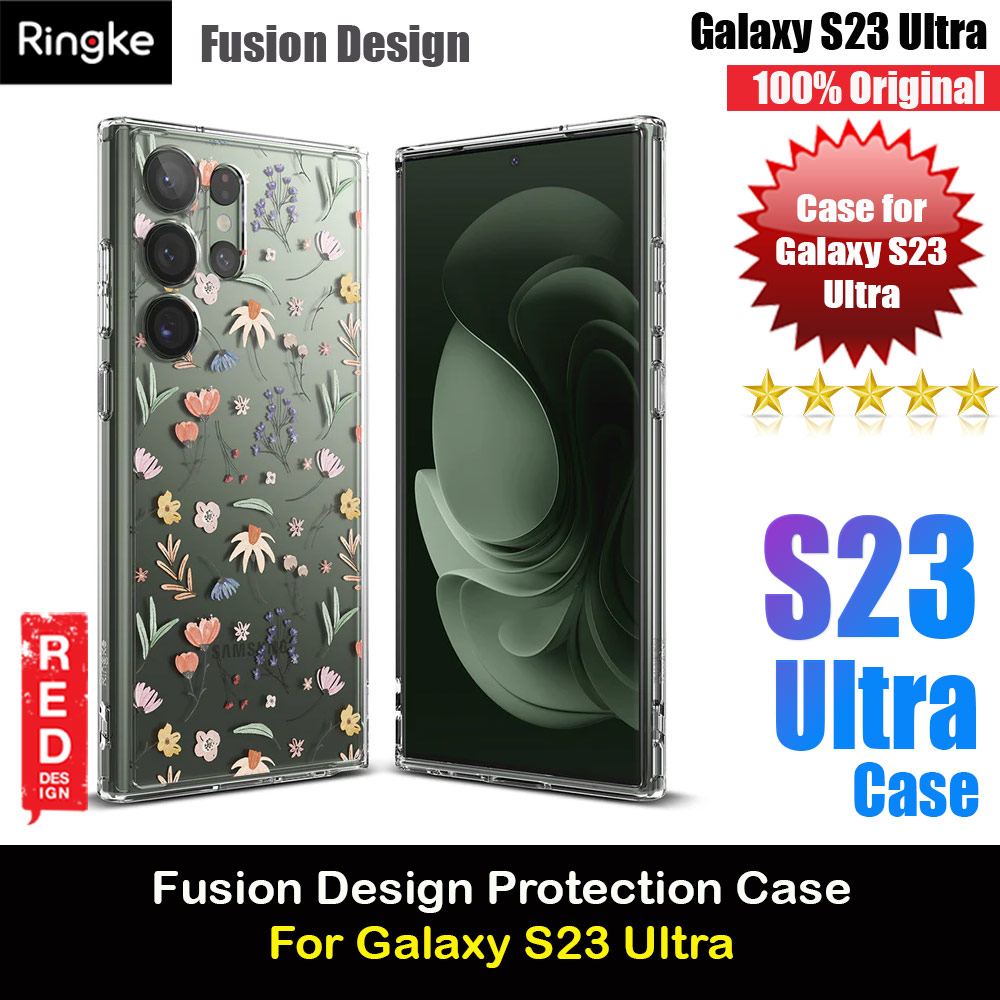 Ringke Fusion Design Transparent Protection Case for Samsung Galaxy S23 Ultra (Dry Flowers)