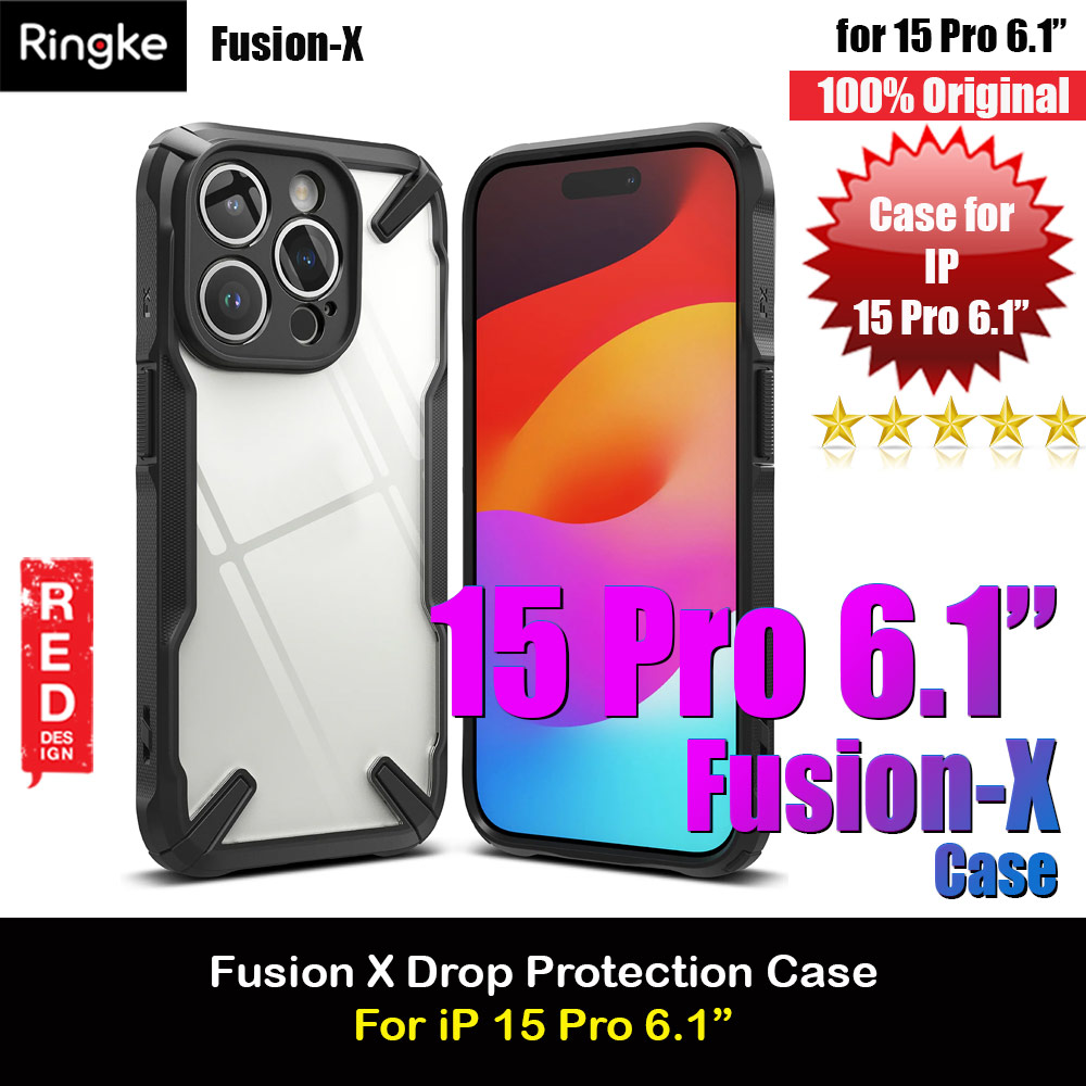 Ringke Fusion X Hybrid PC and TPU Frame Drop Protection Case for Apple iPhone 15 Pro 6.1 (Black)