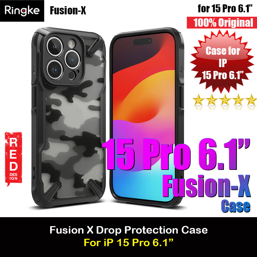 Ringke Fusion X Hybrid PC and TPU Frame Drop Protection Case for Apple iPhone 15 Pro 6.1 (Camo Black)