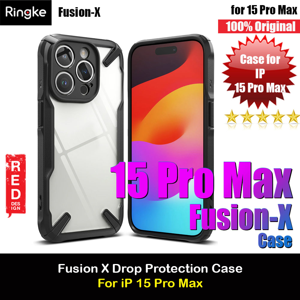 Ringke Fusion X Hybrid PC and TPU Frame Drop Protection Case for Apple iPhone 15 Pro Max 6.7 (Black)