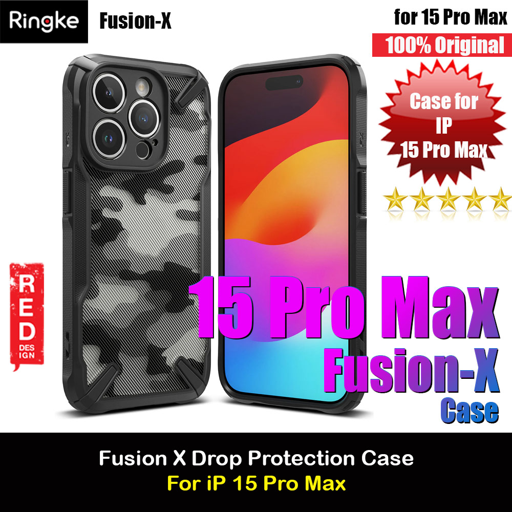 Ringke Fusion X Hybrid PC and TPU Frame Drop Protection Case for Apple iPhone 15 Pro Max 6.7 (Camo Black)