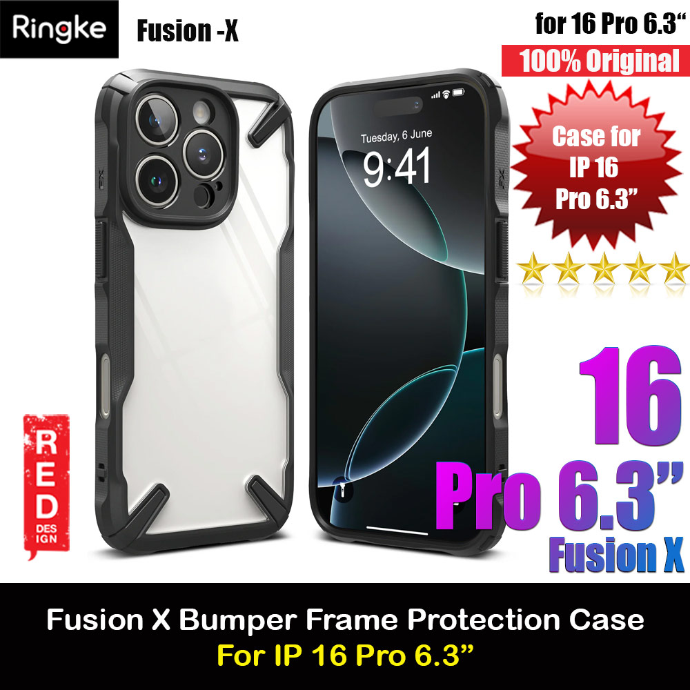 Ringke Fusion X Hybrid PC and TPU Frame Drop Protection Case for Apple iPhone 16 Pro 6.3 (Black)