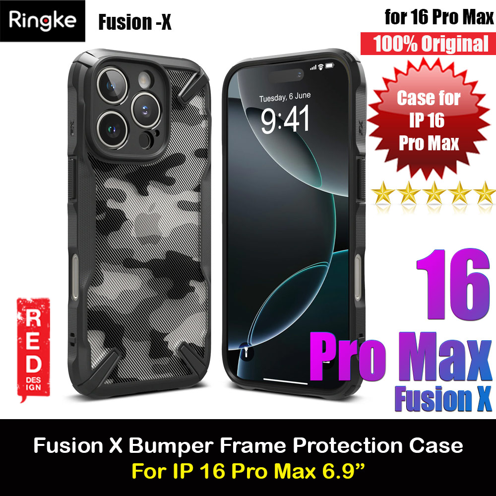 Ringke Fusion X Hybrid PC and TPU Frame Drop Protection Case for Apple iPhone 16 Pro Max 6.9 (Camo Black)