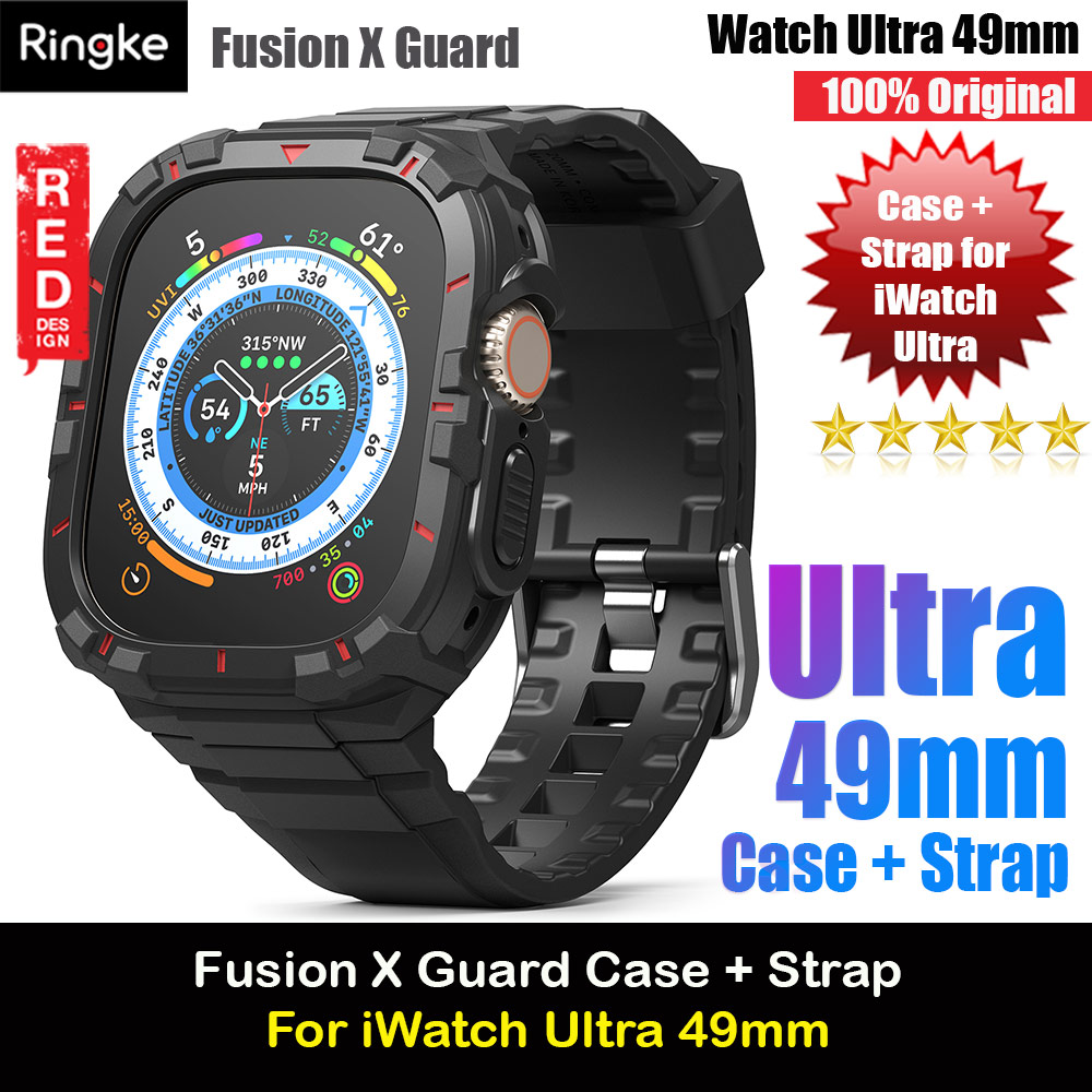Ringke Fusion X Guard Protection Case Strap Band for Apple Watch Ultra 49mm (Black Red Index)