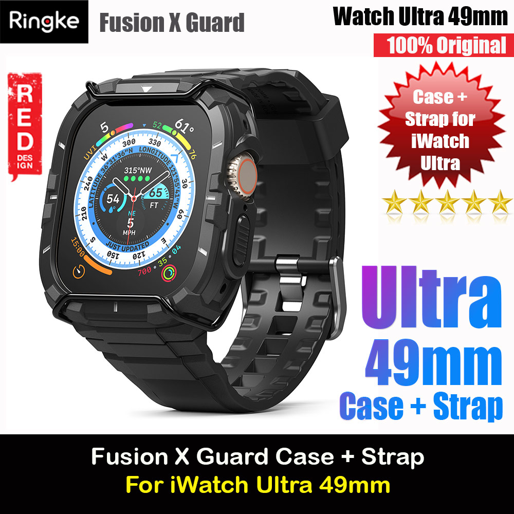 Ringke Fusion X Guard Protection Case Strap Band for Apple Watch Ultra 49mm (Black White Index Wired)