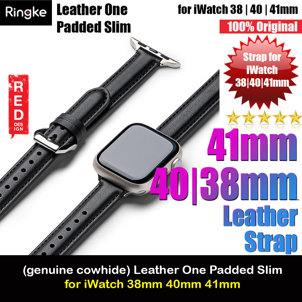 Ringke Genuine Leather One Slim Padded Strap for Apple Watch Series 4 5 6 8 9 41mm 40mm 38mm (Black)